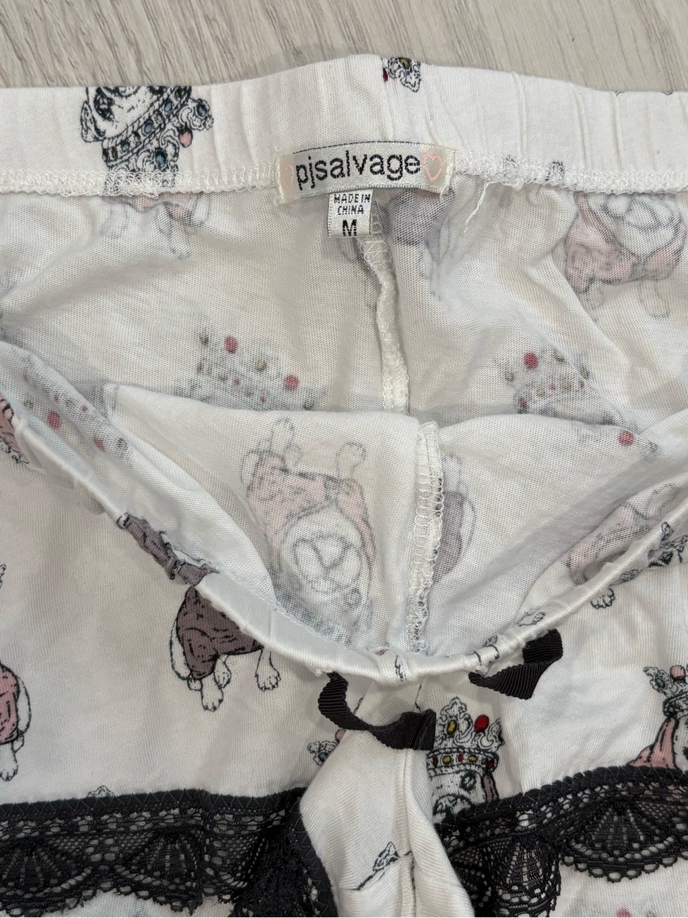 PJ Salvage White Bulldog Print Lace-Trim Pajama Shorts - Picture 2 of 4
